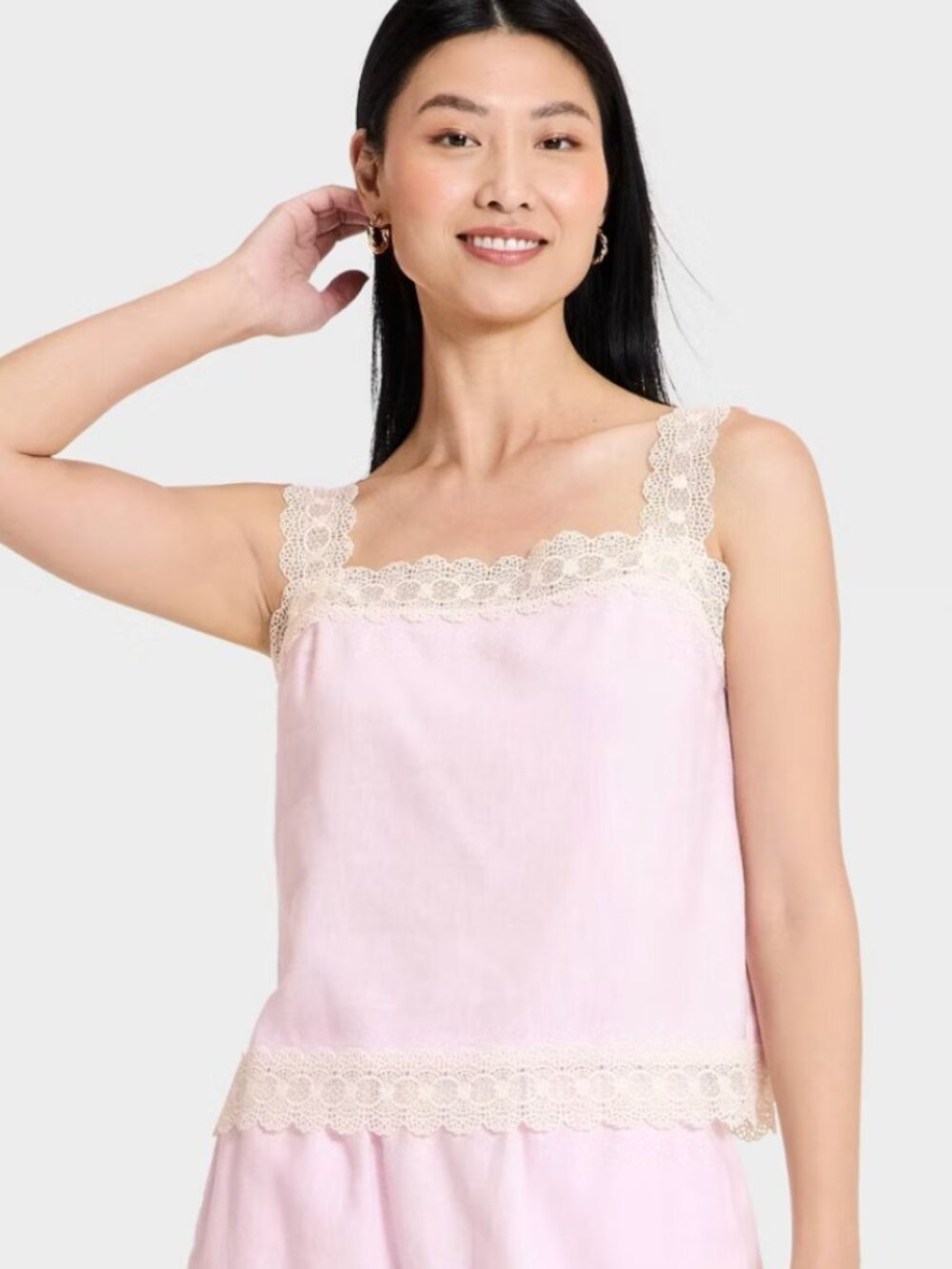 A New Day Lace Trim Tank Top Pink size M